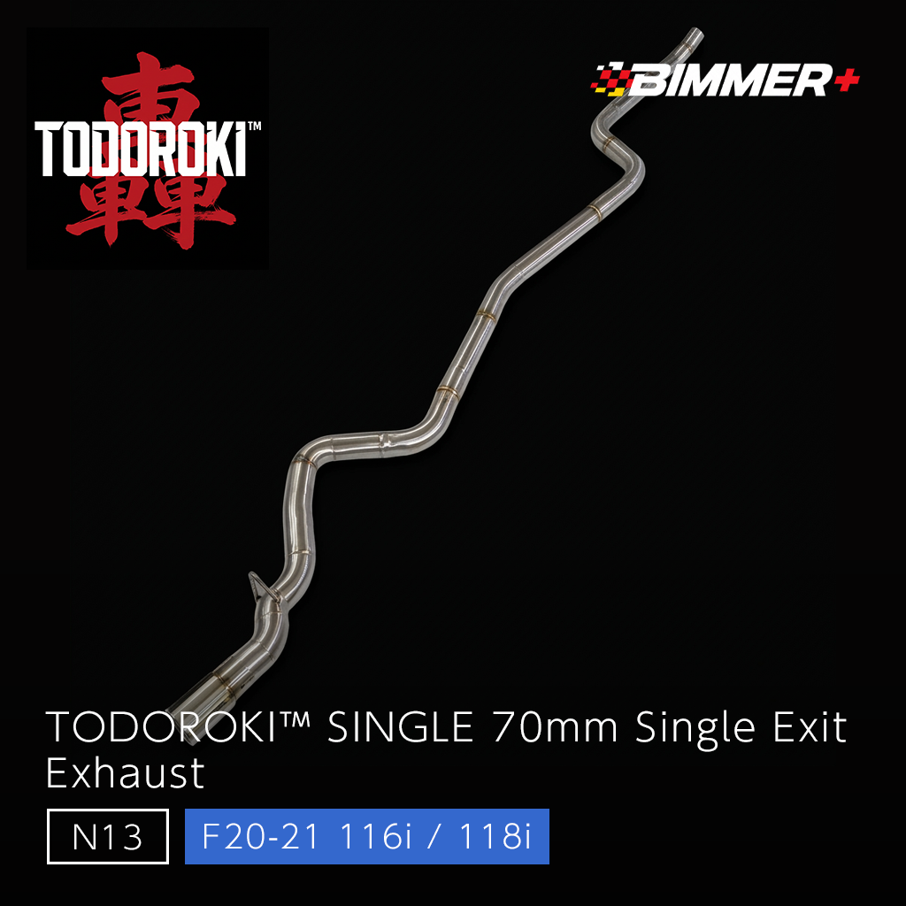 TODOROKI™ SINGLE ワンオフ 70mm1本出しマフラー BMW 116i/118i F20・F21(N13)